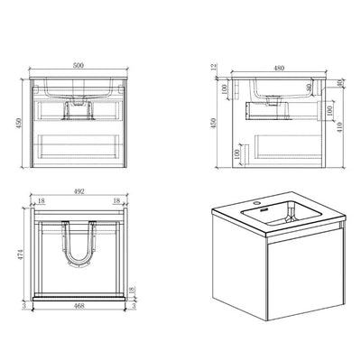 Oscar Wall Mounted Vanity Unit Metallic & Black Resin Basin 500mm