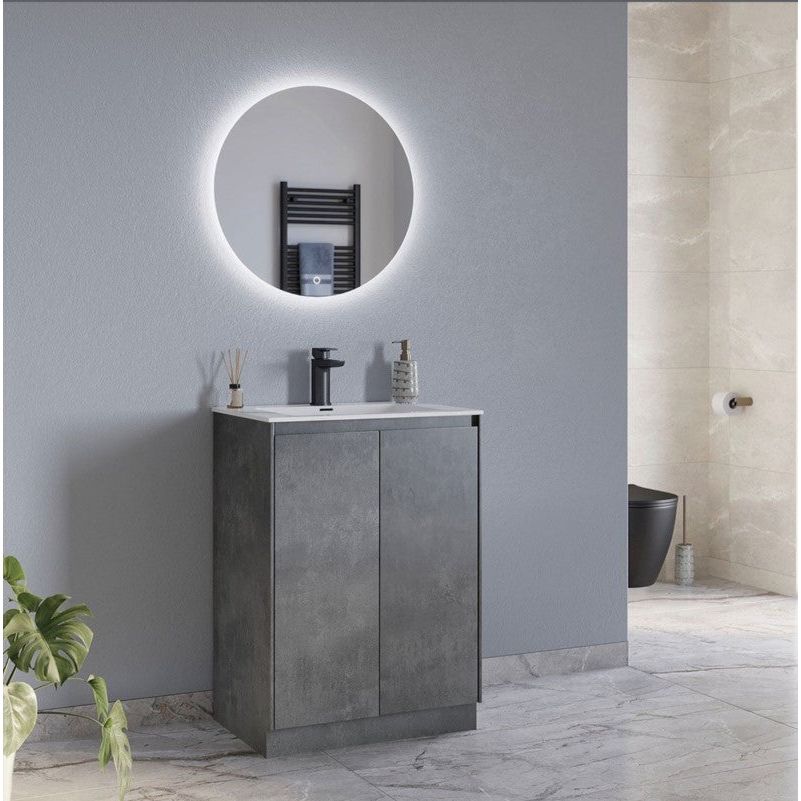 Odion 600mm Floor Standing Vanity Unit Concrete & White Basin