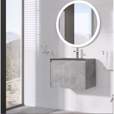 Oscar Wall Mounted Vanity Unit Concrete & Black Resin Basin 600mm
