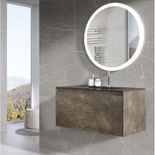 Oscar Wall Mounted Vanity Unit Metallic & Black Resin Basin 900mm