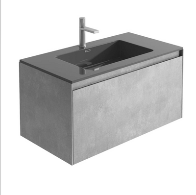 Oscar Wall Mounted Vanity Unit Concrete & Black Resin Basin 900mm