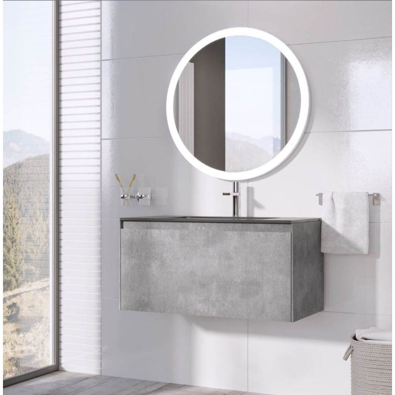 Oscar Wall Mounted Vanity Unit Concrete & Black Resin Basin 900mm