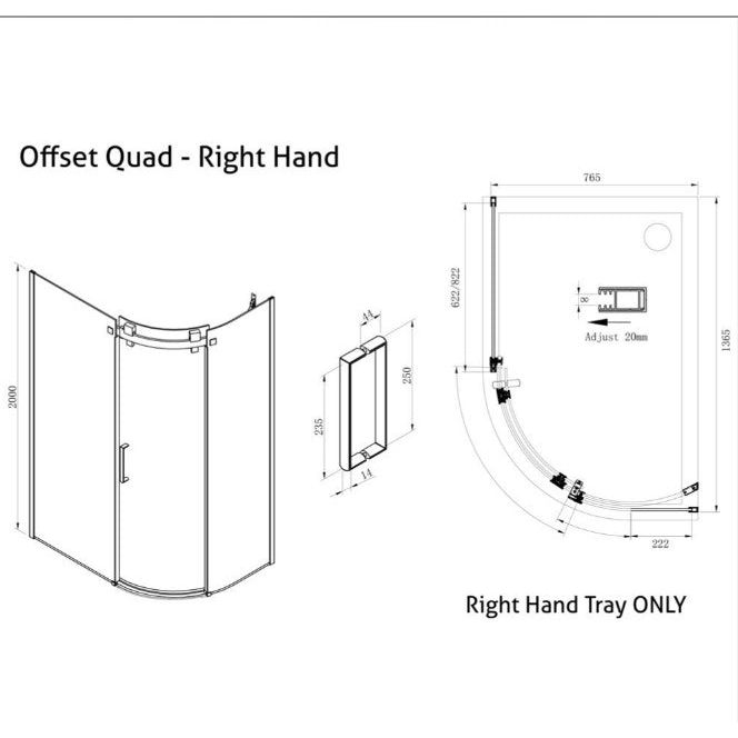Persian Right Hand Single Sliding Door Quadrant Enclosure - 1400 x 800mm