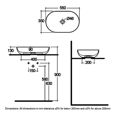 RAK Feeling Oval Countertop Wash Basin 550mm Wide - Matt Black