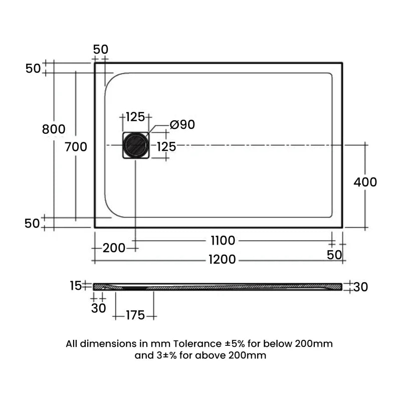 RAK Feeling Cappuccino Stone Effect Rectangular Shower Tray 1200mm x 800mm