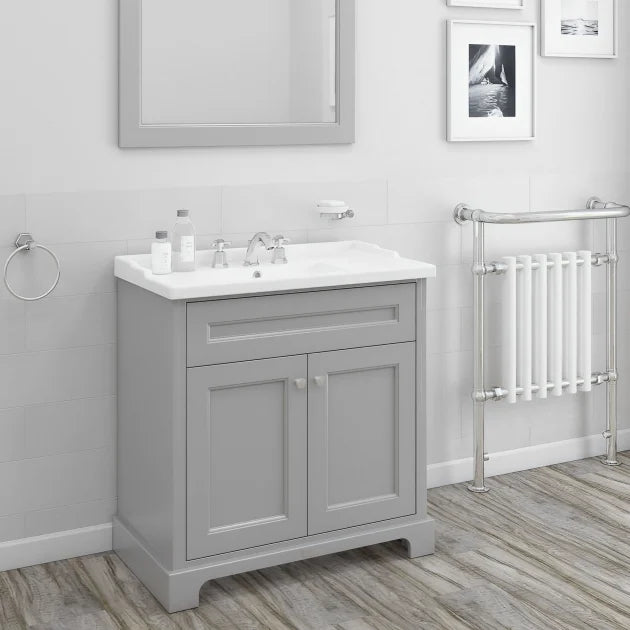 RAK Washington Traditional Floor Standing 2 Door Vanity Unit 800mm Wide Inc Basin - Grey