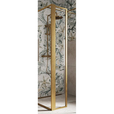 Hopper Brushed Gold Clear Glass Shower Screen 680mm inc 300mm Single Frame Return Panel N23