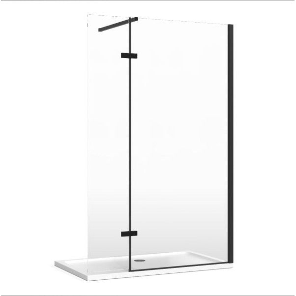 Roman Wetroom Walk in Glass Screens with Hinged Panel Black - 900 + 350mm