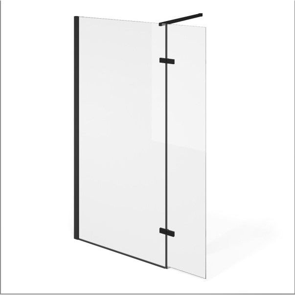 Roman Wetroom Walk in Glass Screens with Hinged Panel Black - 1200 + 350mm