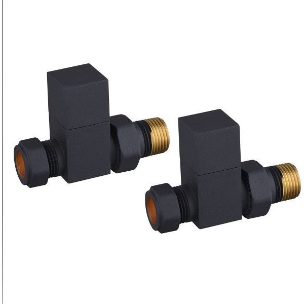 Square Black Straight Pair of Radiator Valves