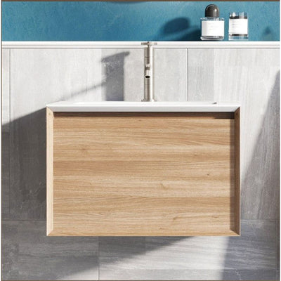Tawny 600mm Wall Hung Vanity Unit with White Resin Basin in Natural Oak