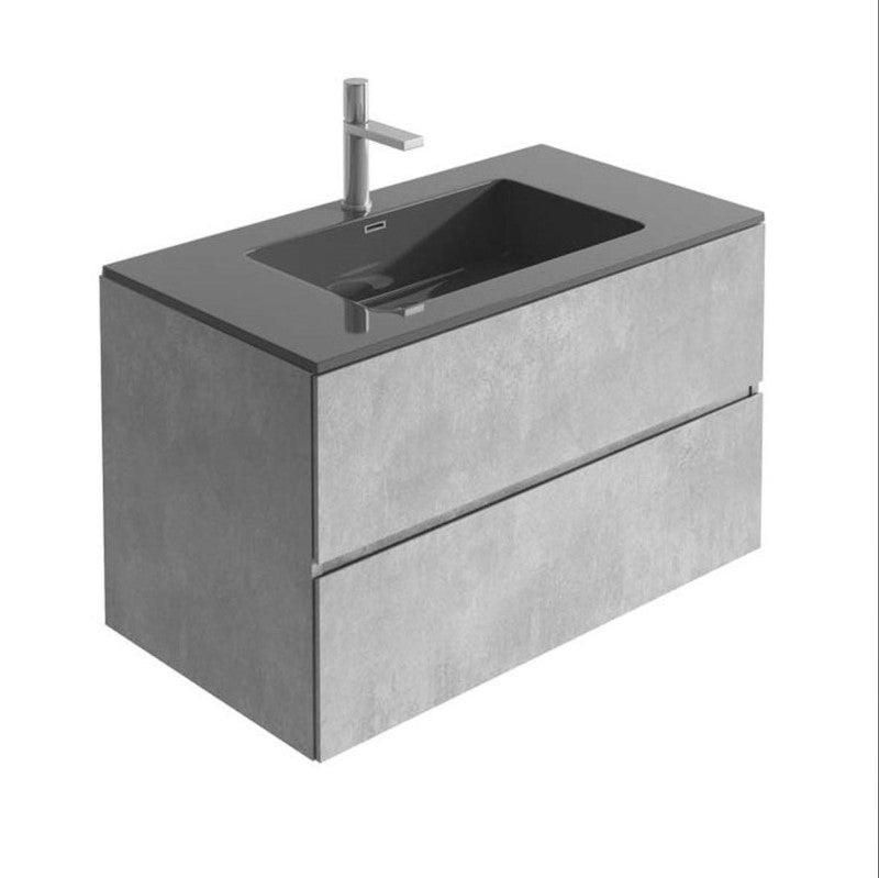Venice Wall Mounted Vanity Unit Concrete & Black Resin Basin 900mm