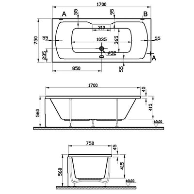 VitrA Optima Double Ended Bath – 1700x750mm