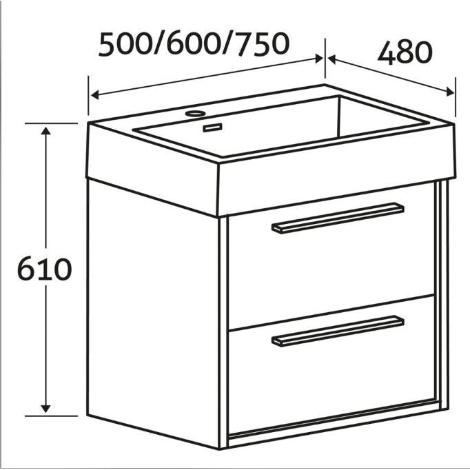 Hermoine 600mm Wall Mounted Vanity Unit & Basin - Grey Ash Effect