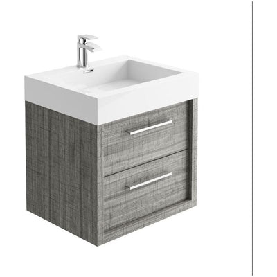 Hermoine 600mm Wall Mounted Vanity Unit & Basin - Grey Ash Effect