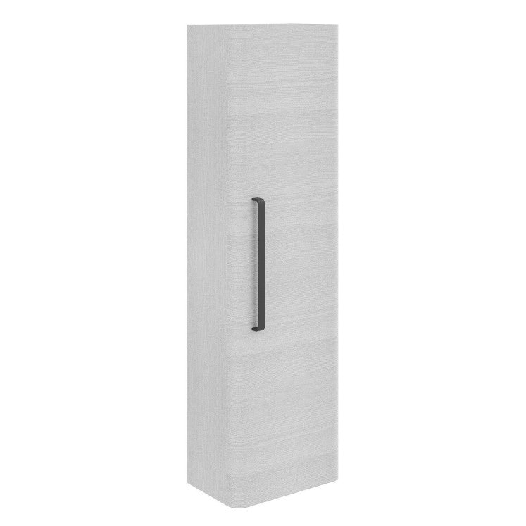 Elsa Wall Mounted Tall Storage Cabinet in Textured White with Matt Black Handle