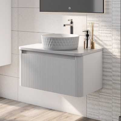 Jack 600mm Ribbed Wall Hung Vanity Unit in White with White Worktop N23