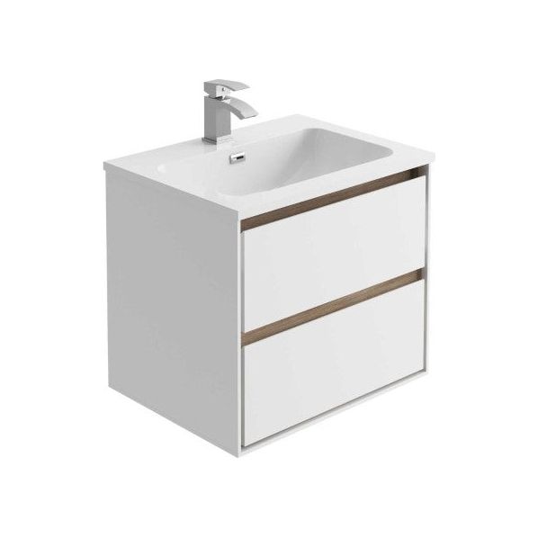 Windsor 600mm Wall Hung Vanity Unit in Matt White & Sawn Oak