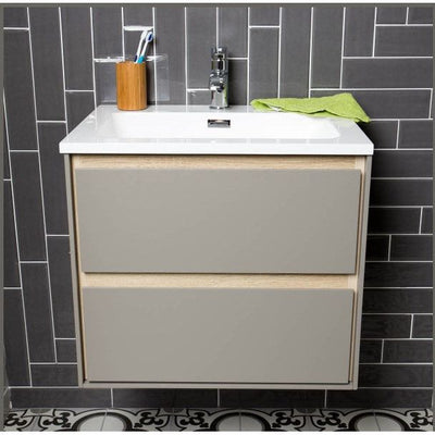 Windsor 600mm Wall Hung Vanity Unit in French Grey & Sawn Oak
