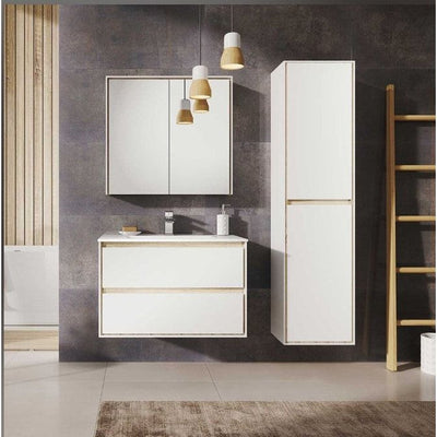 Newbury 500mm Wall Hung Vanity Unit in Matt White & Sawn Oak