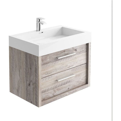 Hermoine 750mm Wall Mounted Vanity Unit & Basin - Light Sawn Oak Effect