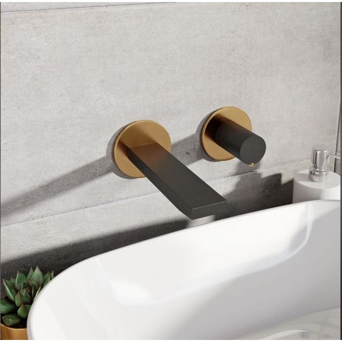 Lexi Matt Black & Gold Wall Mounted Basin Tap