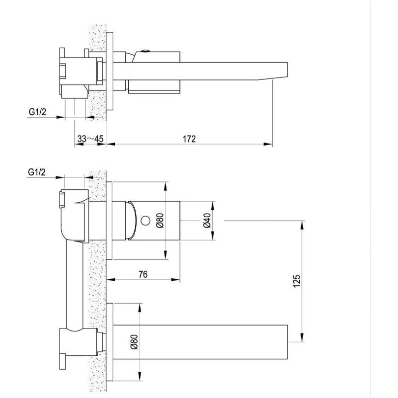 Lexi Matt Black & Chrome Wall Mounted Basin Tap