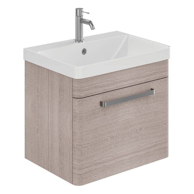 Elsa 800mm Wall Mounted Vanity Unit & Basin in Stone Grey with Brushed Nickel Handles