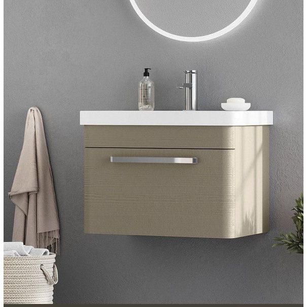 Elsa 500mm Wall Mounted Vanity Unit & Basin in Stone Grey with Chrome Handles