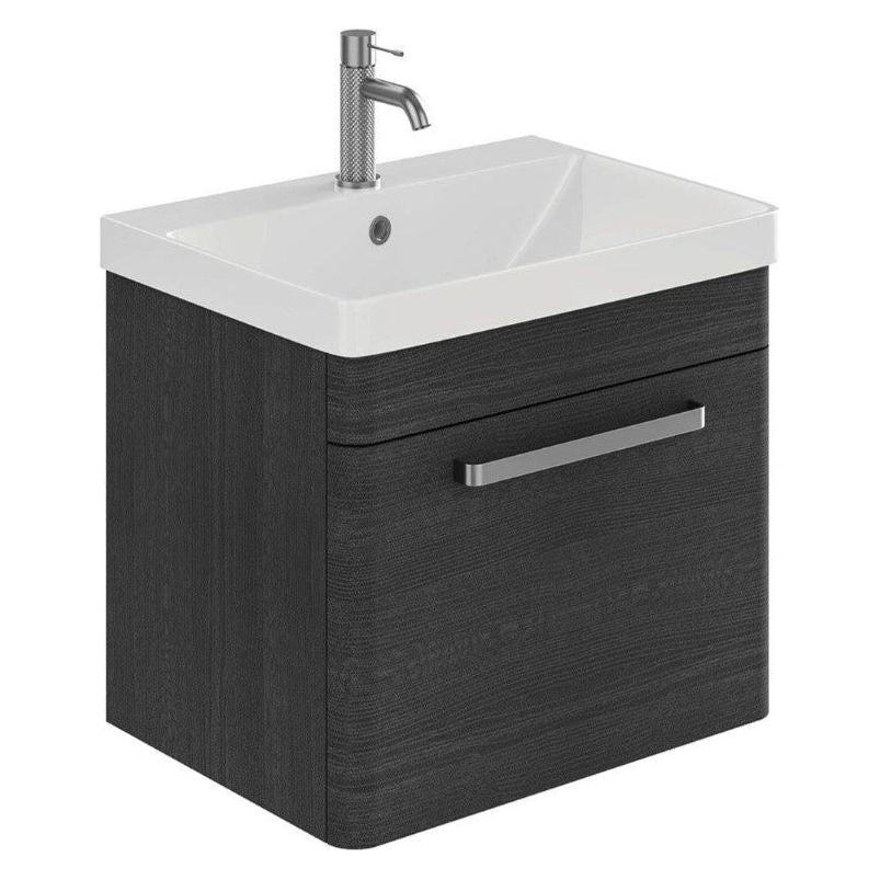 Elsa 800mm Wall Mounted Vanity Unit & Basin in Textured Black with Brushed Nickel Handles