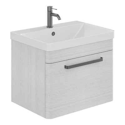 Elsa 800mm Wall Mounted Vanity Unit & Basin in Textured White with Gunmetal Handles