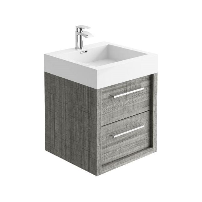 Hermoine 500mm Wall Mounted Vanity Unit & Basin - Grey Ash Effect