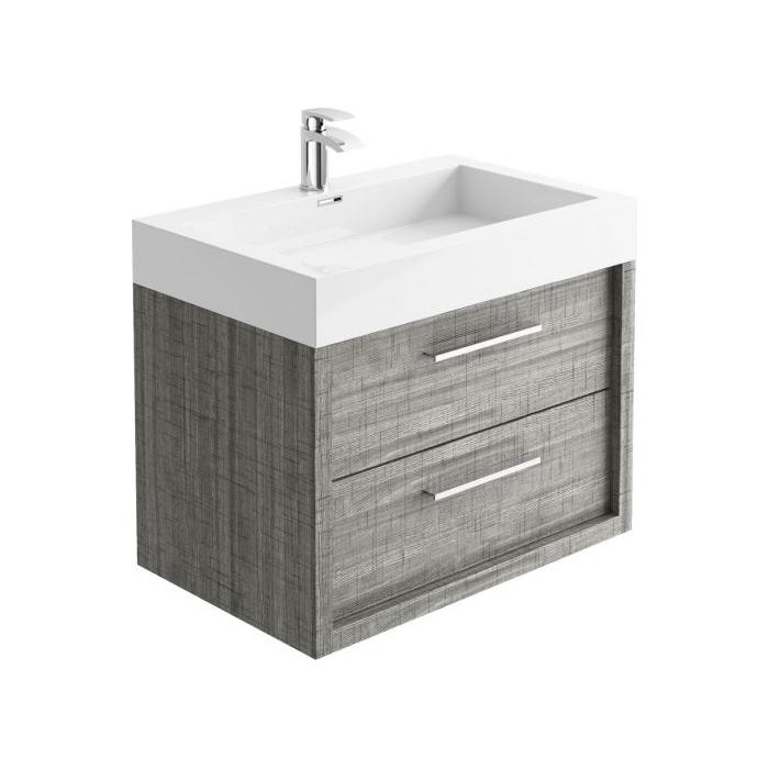 Hermoine 750mm Wall Mounted Vanity Unit & Basin - Grey Ash Effect