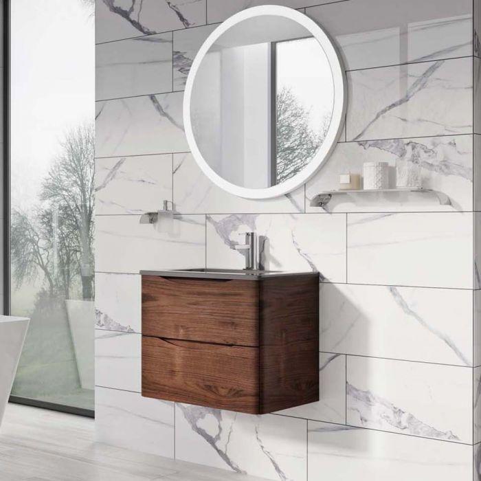 Montana 600mm Wall Hung Vanity Unit in Rosewood & Grey Glass Basin