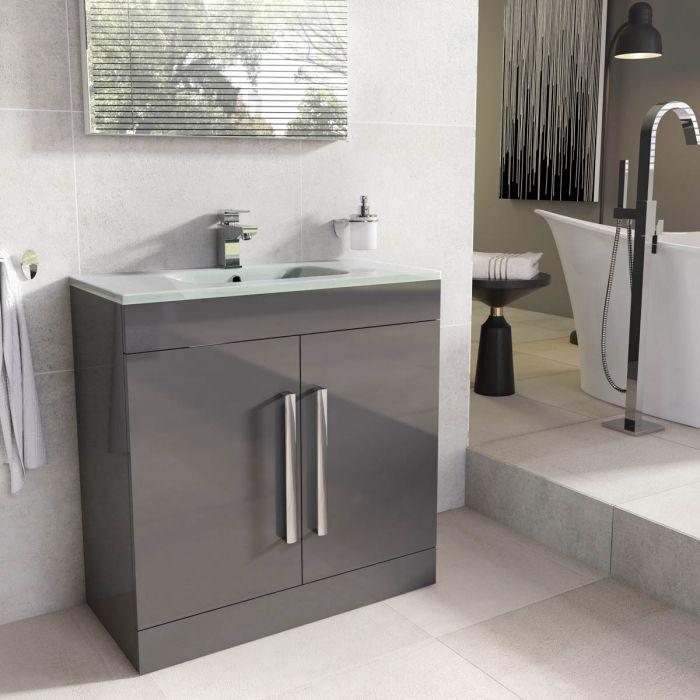 Veto 800mm Floor Standing Vanity Unit Anthracite Grey With White Glass Basin