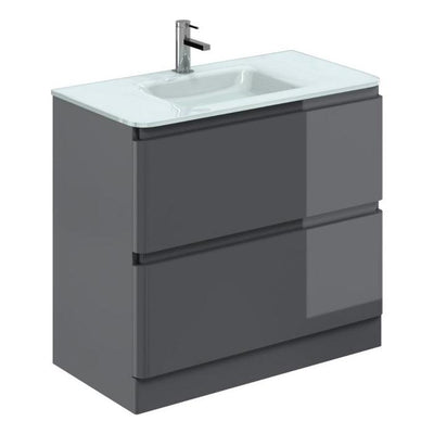Nancy 900mm Floor Standing Vanity Unit with Opal Glass Basin in Titanium Grey