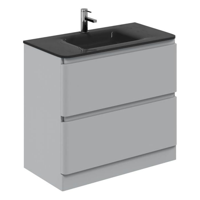 Nancy 900mm Floor Standing Vanity Unit with Grey Glass Basin in Light Grey Gloss
