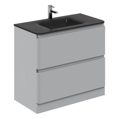 Nancy 900mm Floor Standing Vanity Unit with Grey Glass Basin in Light Grey Gloss