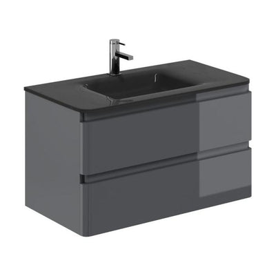 Nancy 900mm Wall Hung Vanity Unit with Grey Glass Basin in Titanium Grey