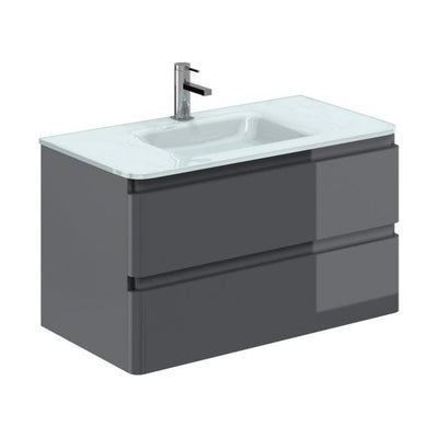 Nancy 900mm Wall Hung Vanity Unit with Opal Glass Basin in Titanium Grey