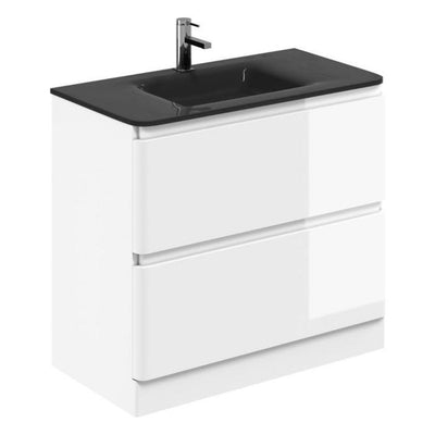 Nancy 900mm Floor Standing Vanity Unit with Grey Glass Basin in White Gloss
