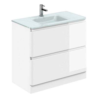 Nancy 900mm Floor Standing Vanity Unit with Opal Glass Basin in White Gloss