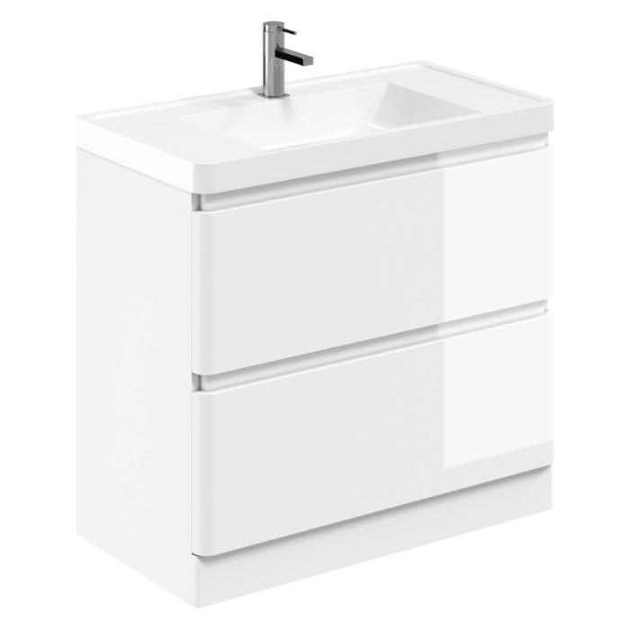Nancy 900mm Floor Standing Vanity Unit with Resin Basin in White Gloss