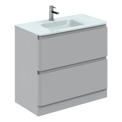 Nancy 900mm Floor Standing Vanity Unit with Opal Glass Basin in Light Grey Gloss