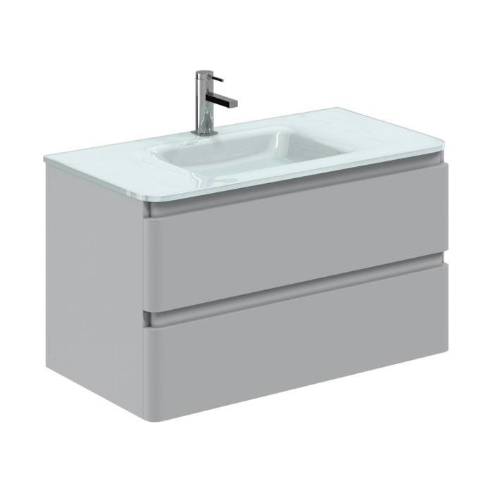 Nancy 900mm Wall Hung Vanity Unit with Opal Glass Basin in Light Grey Gloss