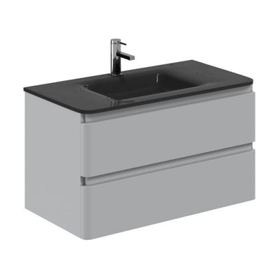 Nancy 900mm Wall Hung Vanity Unit with Grey Glass Basin in Light Grey Gloss
