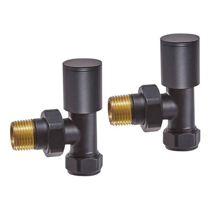 Round Grey Angled Pair of Radiator Valves