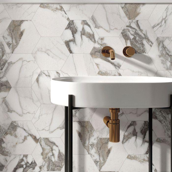 Cordova Hexagon Matt Marble Tile 198x228mm Interiors Home Stores