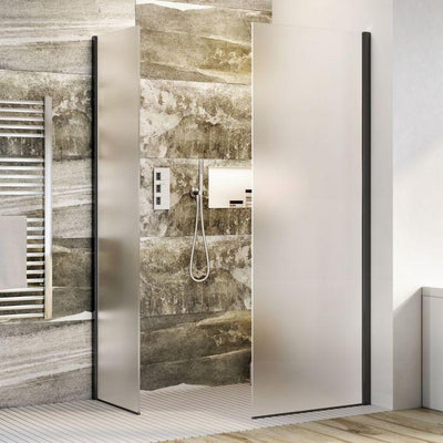 Cubuz Walk-in Fixed Frosted Glass & Black Shower Screen - 1180mm Shower Tray or Wetroom