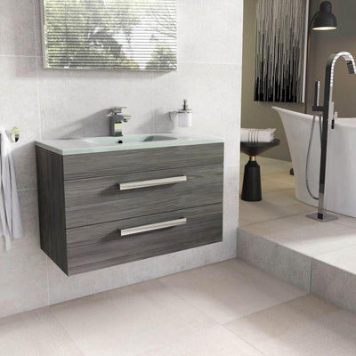 Veto 800mm Wall Mounted Vanity Unit Dark Elm With White Glass Basin